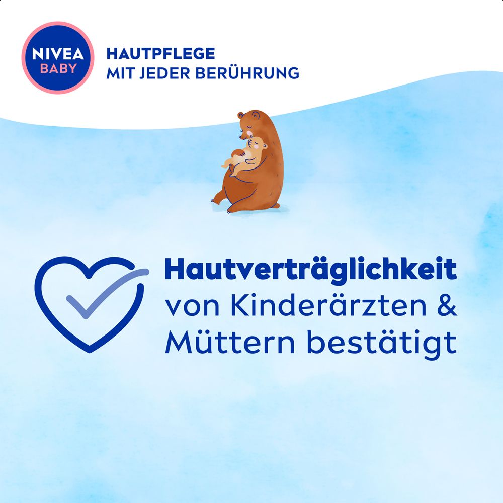 NIVEA BABY : Tolérance cutanée confirmée par les pédiatres et les mères. Avec motif ours.
