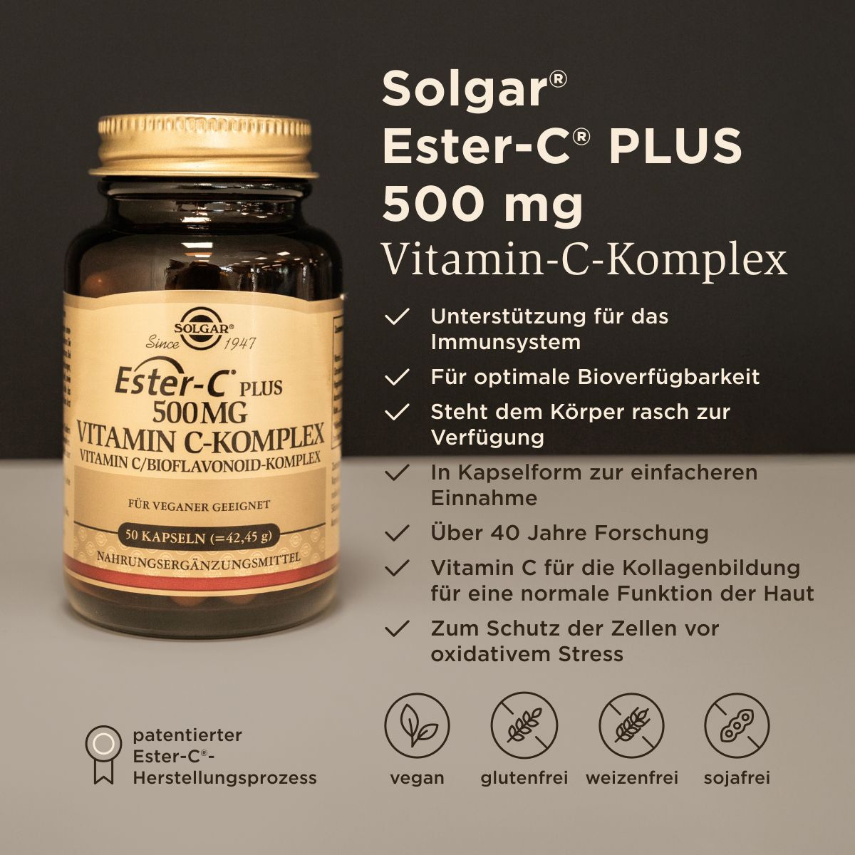 Solgar Ester-C Plus 500 mg – Magenschonendes Vitamin C mit Bioflavonoiden