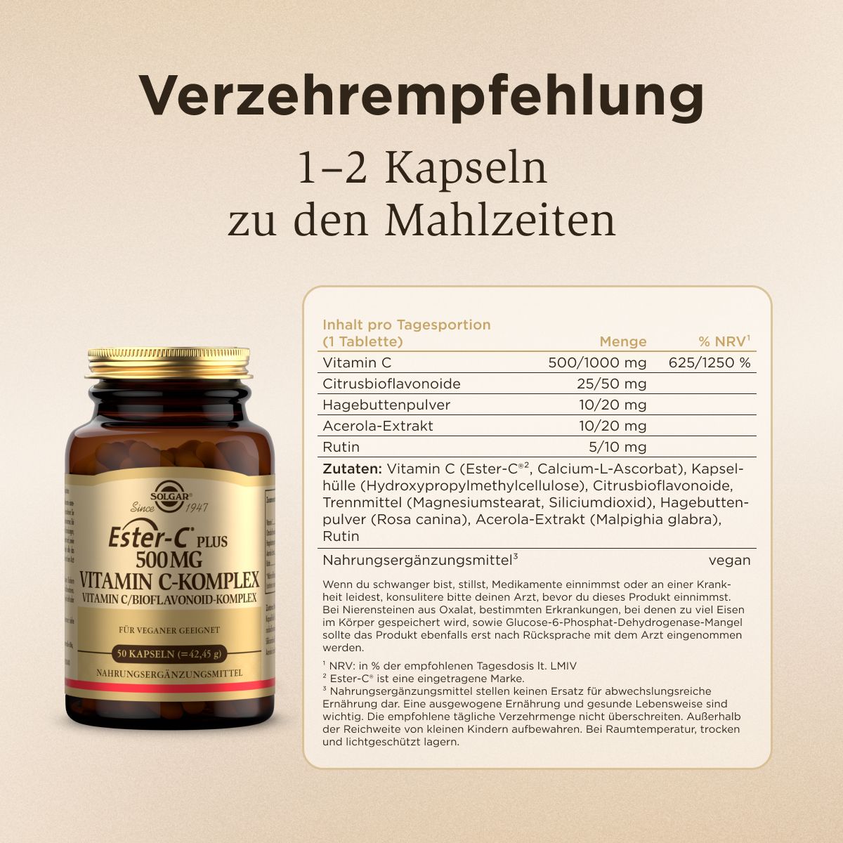 Solgar Ester-C Plus 500 mg – Magenschonendes Vitamin C mit Bioflavonoiden