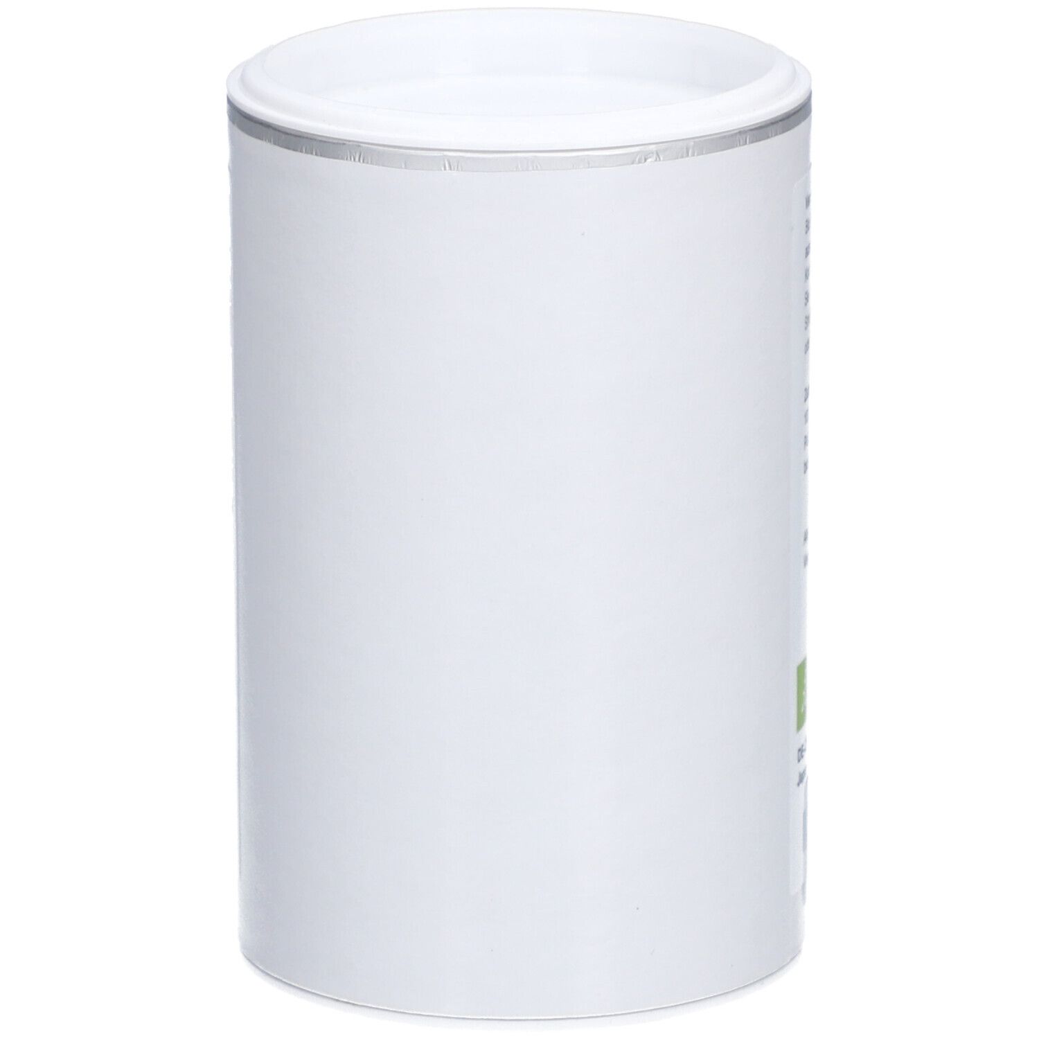Weißes zylindrisches Behältnis mit Deckel. Seitliche Ansicht. Minimalistisches Design.