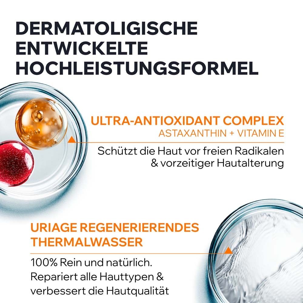 Produit Uriage avec complexe ultra-antioxydant. Protège des radicaux libres. Eau thermale Uriage. Répare tous types de peau.