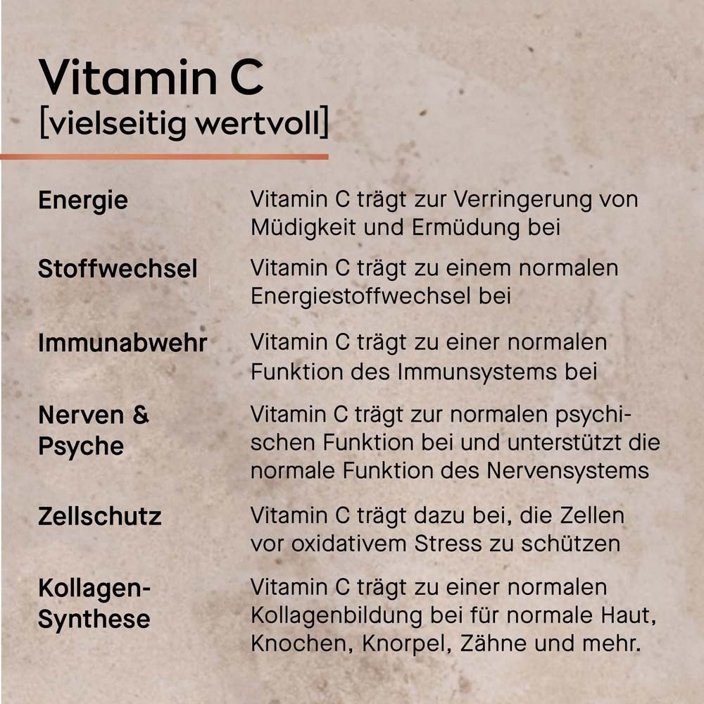 Texte sur la vitamine C. Énergie, métabolisme, immunité, nerfs et psychisme, protection cellulaire, synthèse du collagène.