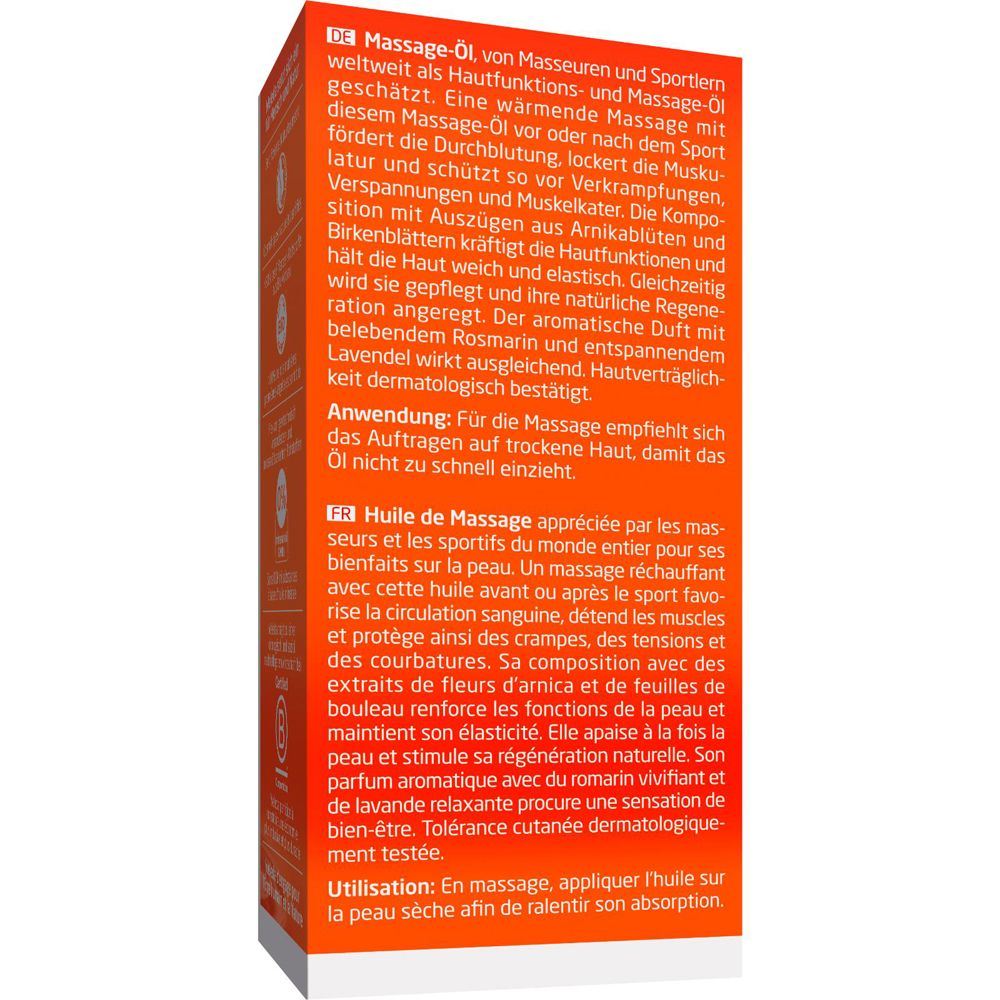 Rückseite der Verpackung mit Text in Deutsch und Französisch. Enthält Informationen zur Anwendung und Inhaltsstoffe.