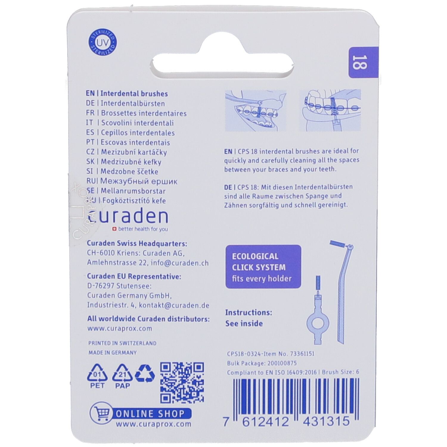 CURAPROX CPS 18 Ortho Refill - Brossettes interdentaires