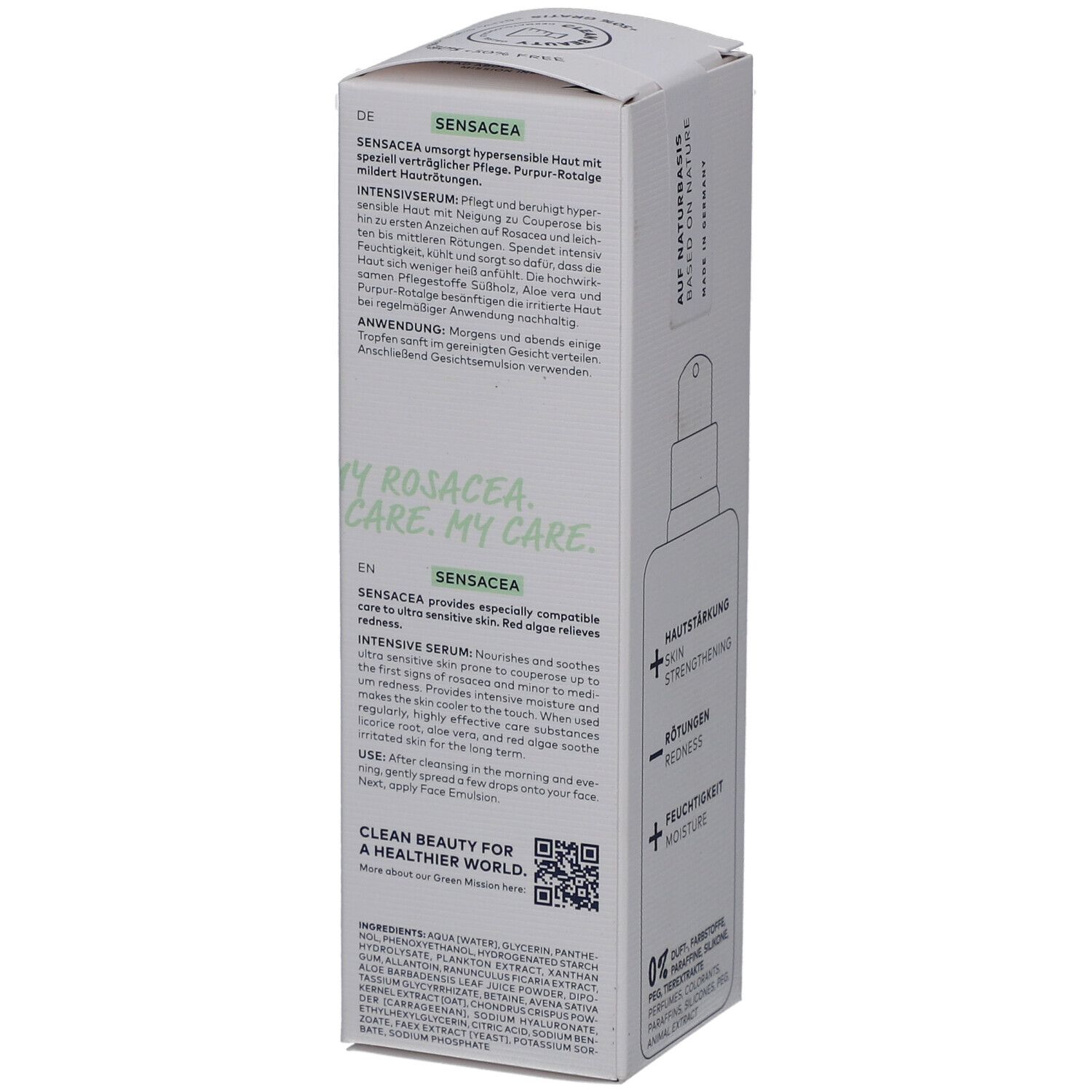 Dos de l'emballage DADO SENS® SENSACEA. Texte multilingue. Informations sur l'utilisation et les ingrédients. Contient 75ml.