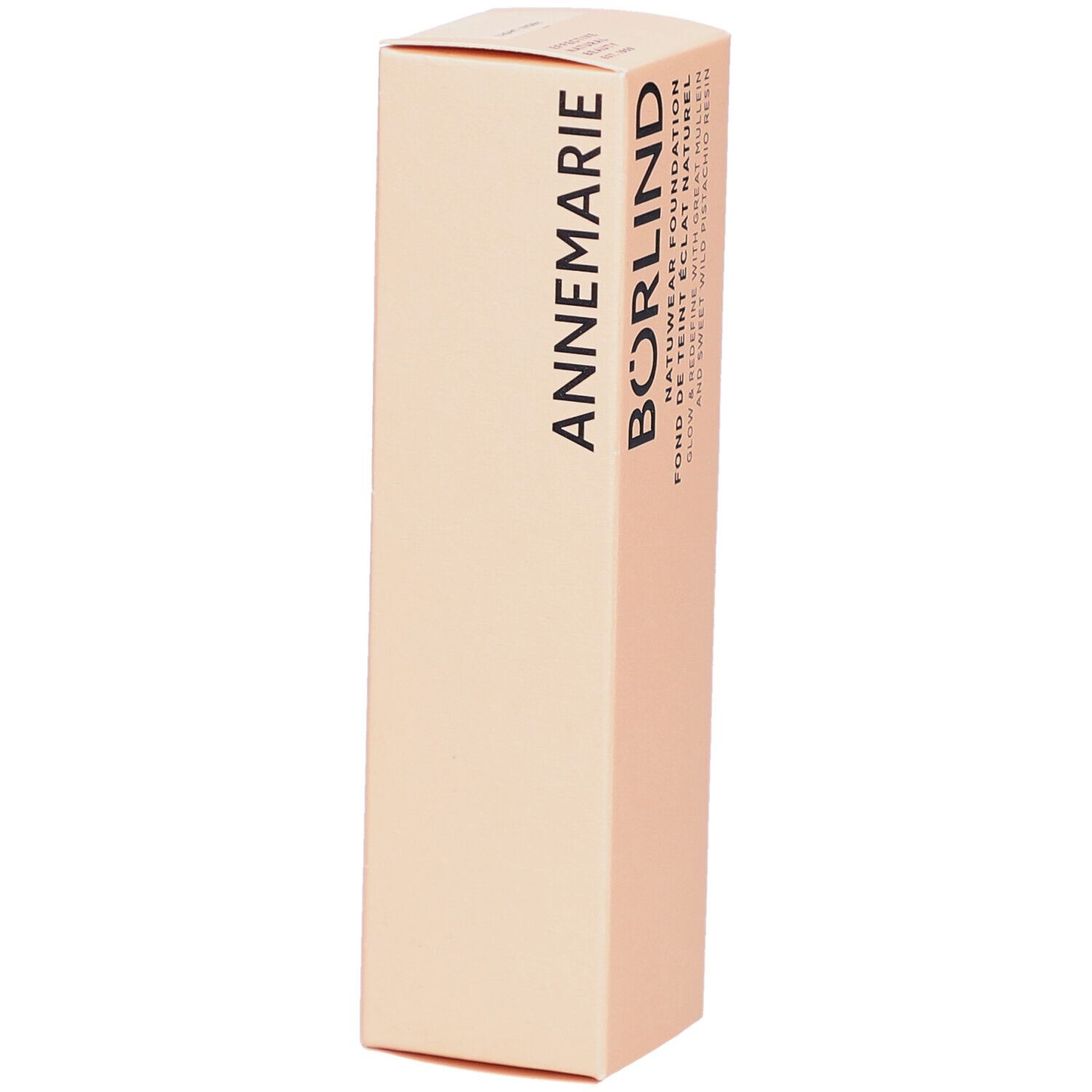 Emballage de ANNEMARIE BÖRLIND Natuwear Foundation. Texte: ANNEMARIE BÖRLIND, Natuwear Foundation, Fond de Teint Eclat Naturel. Couleur: Light Ivory.