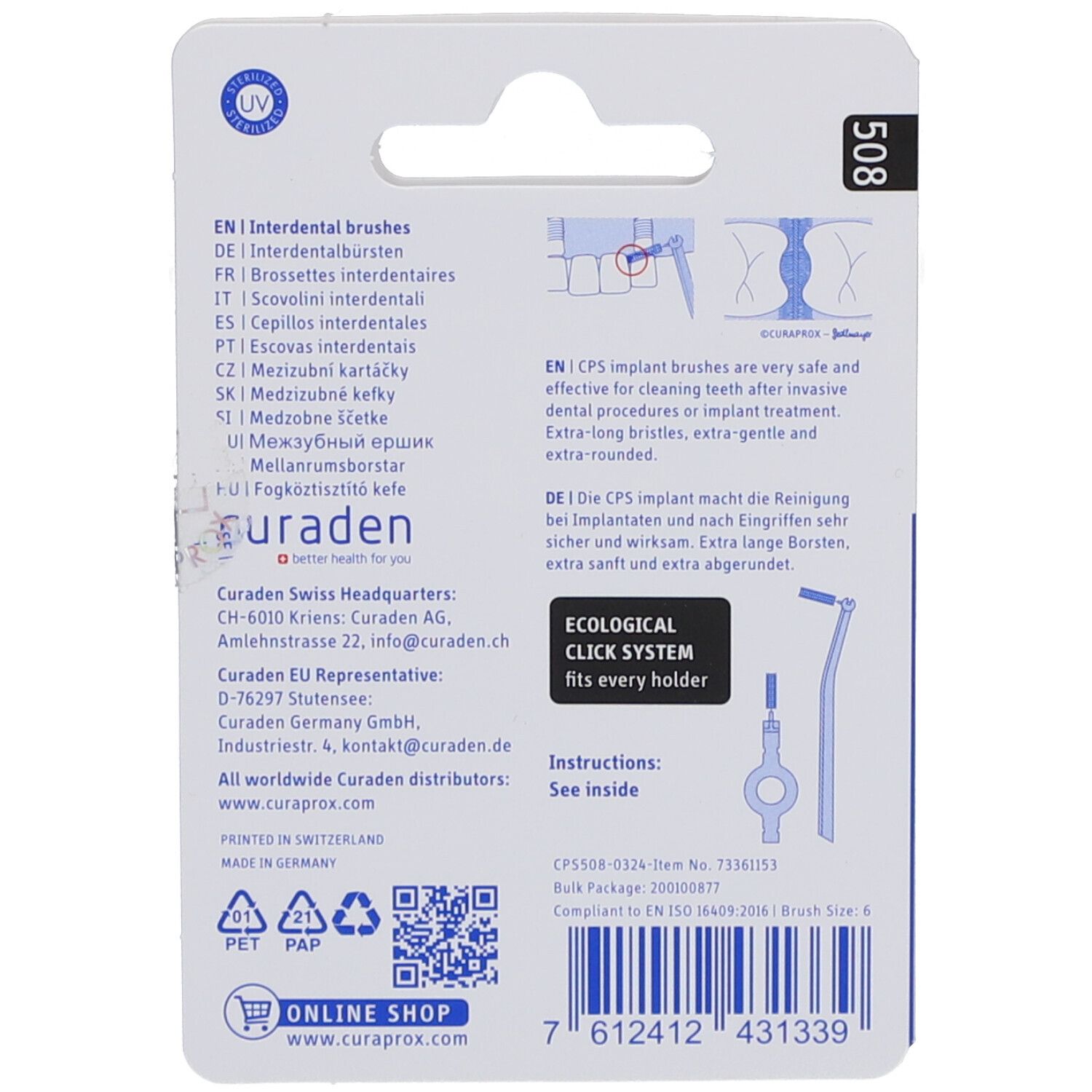 CURAPROX CPS 508 Implant Refill - Brossettes interdentaires