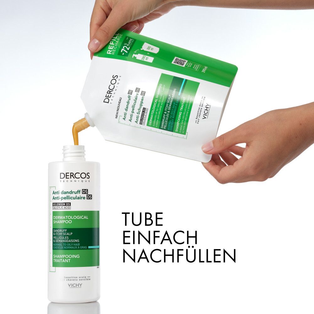 Shampoo wird in eine Flasche gegossen. Tube einfach nachfüllen.