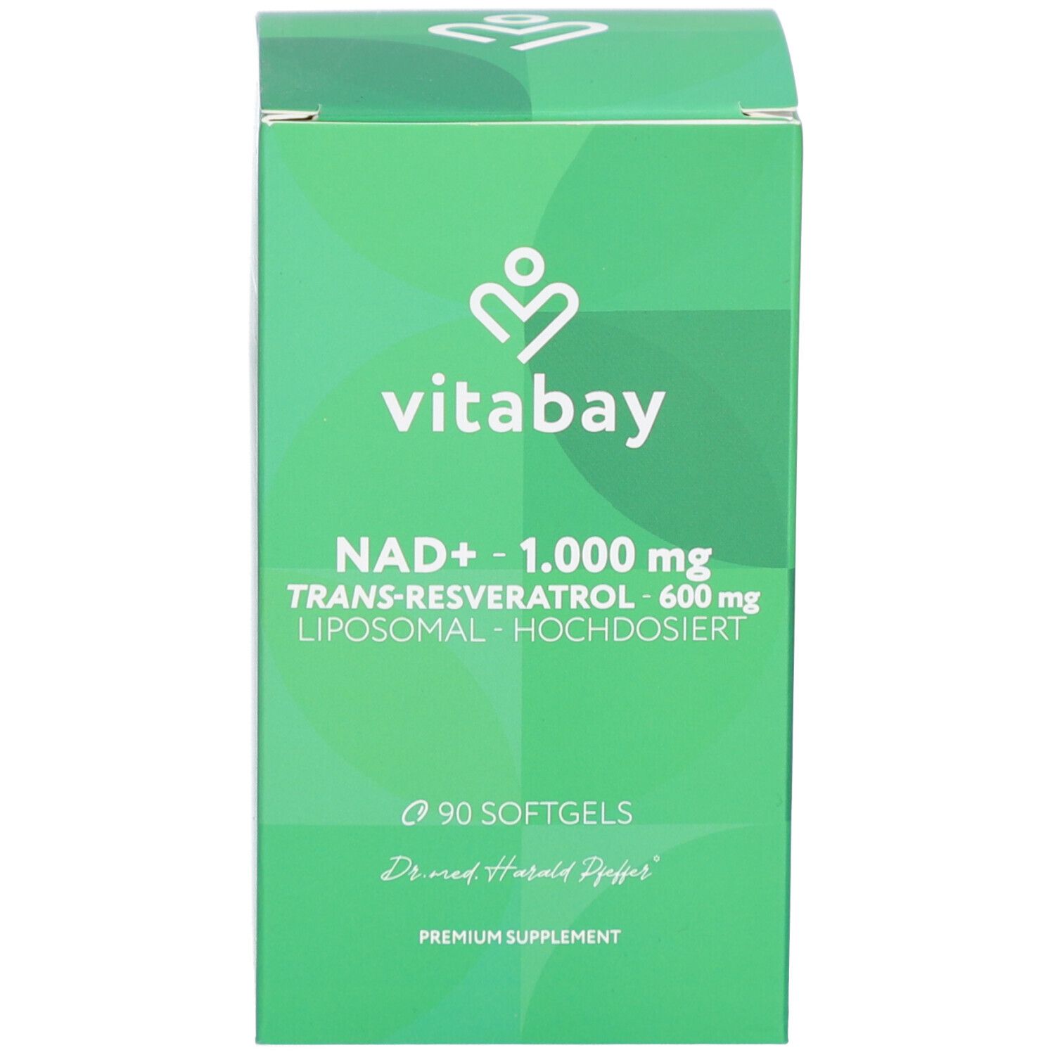 Boîte verte avec nom du produit, marque Vitabay et 90 gélules. Complément premium.