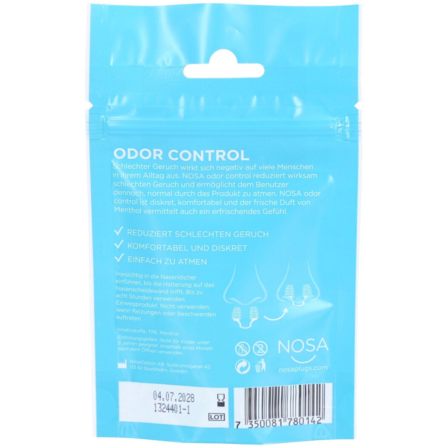 NOSA PLUGS Bouchons de nez au menthol pour la protection contre les odeurs