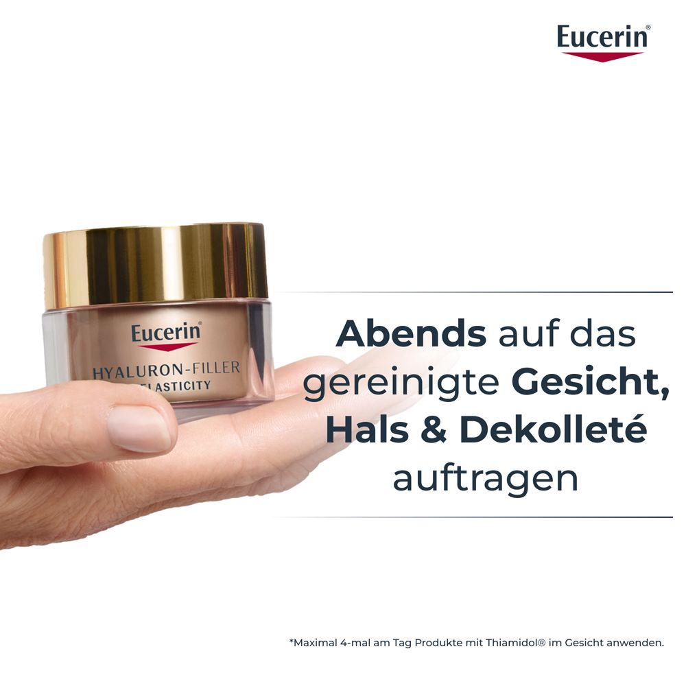 Main tenant un pot. Texte : Appliquer le soir sur le visage nettoyé, le cou et le décolleté.