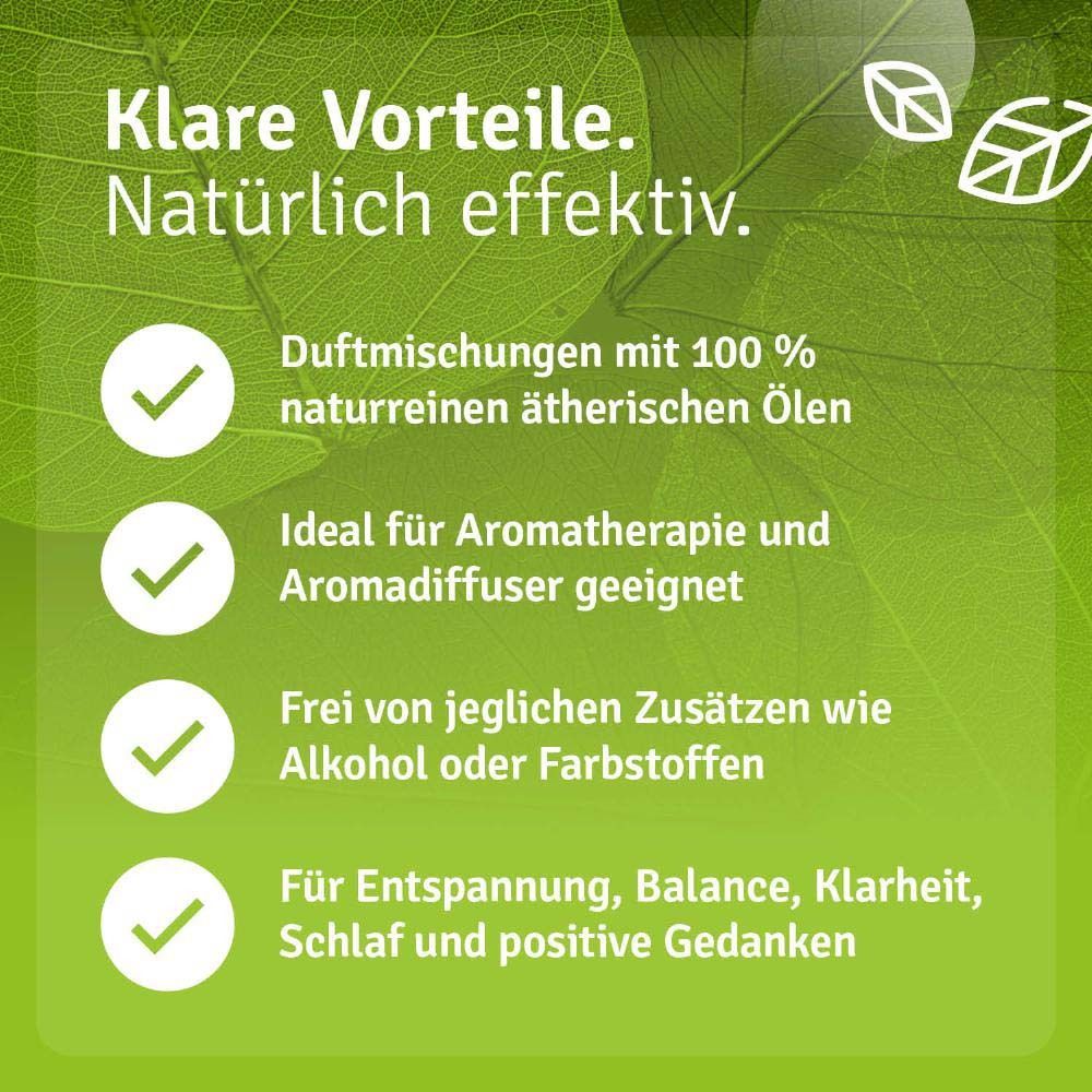 Text: "Duftmischungen mit 100 % naturreinen ätherischen Ölen", "Ideal für Aromatherapie und Aromadiffuser geeignet", "Frei von jeglichen Zusätzen".