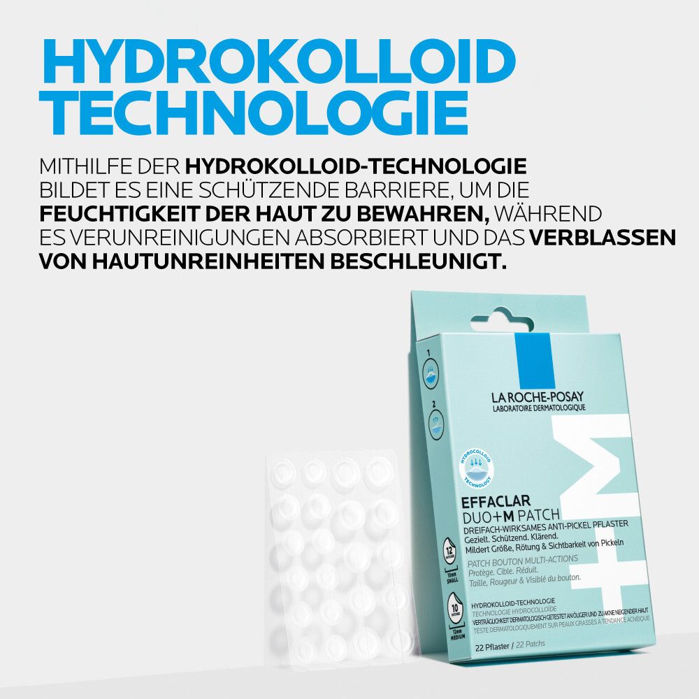 La Roche-Posay Effaclar DUO+M Patch und Packung. Hydrokolloid-Technologie. Schützende Barriere.