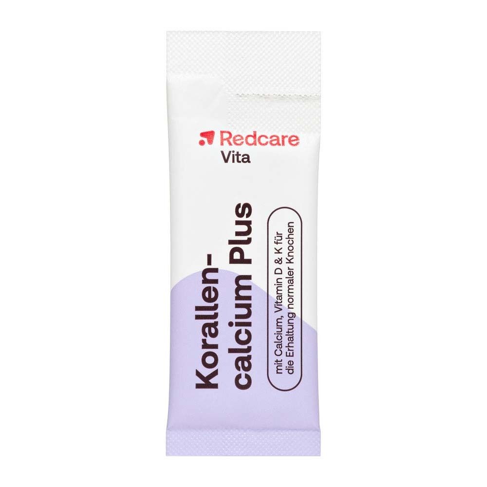 Sachet individuel de Redcare Vita Korallencalcium Plus. Inscription : Calcium, Vitamine D & K.