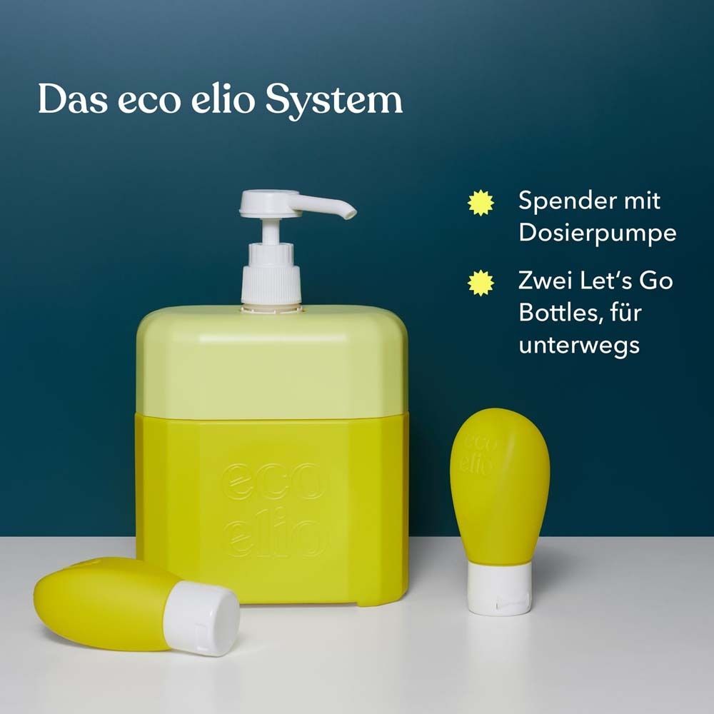 Le système eco elio. Distributeur avec pompe doseuse et deux flacons Let's Go.