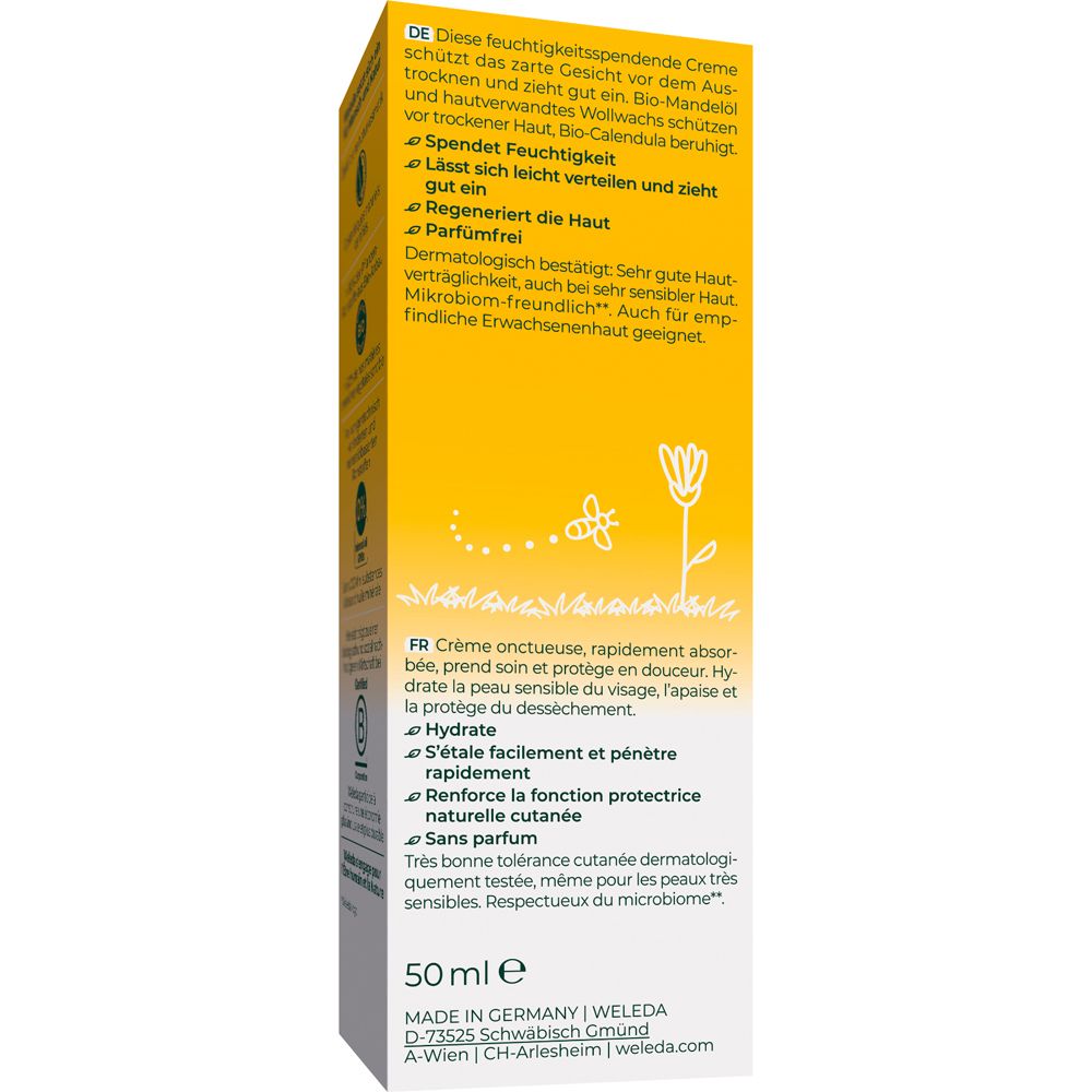 Dos du tube de crème. Texte en allemand et français. 50 ml. Informations fabricant.
