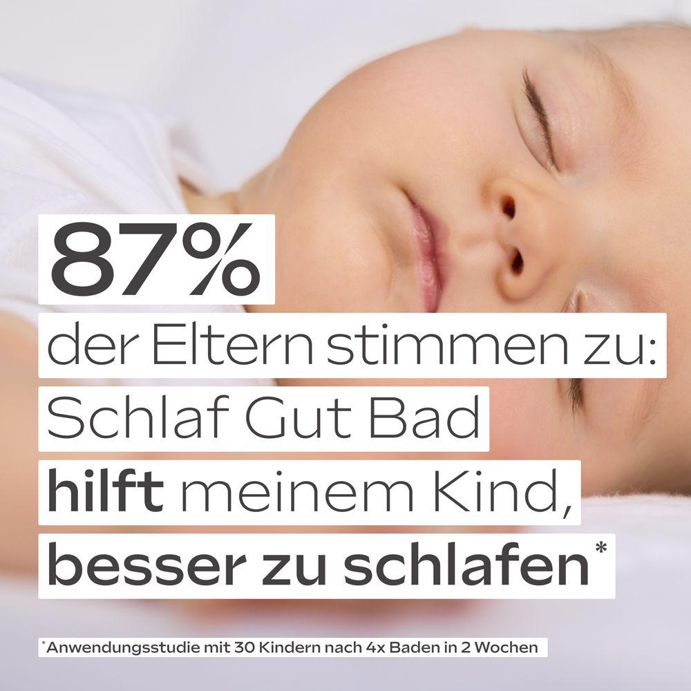 Texte: 87% des parents sont d'accord: Bain Douce Nuit aide mon enfant à mieux dormir. Bébé dort.