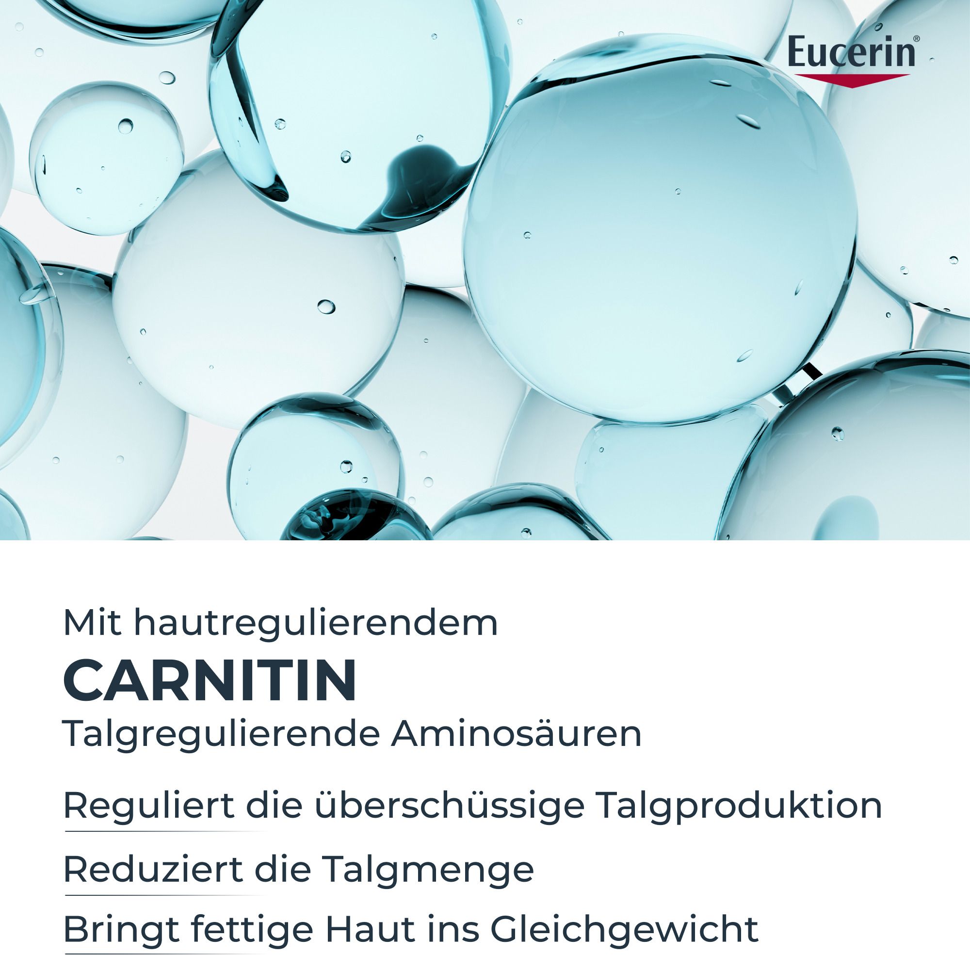 Illustration de la carnitine. Texte : Régule la production de sébum. Réduit la quantité de sébum.