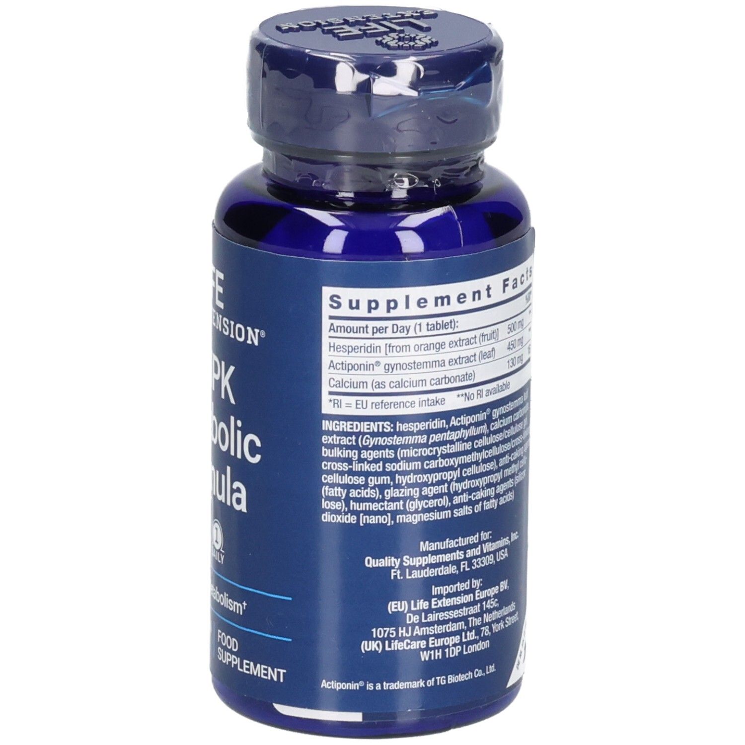 Rückseite der Tablettenflasche. Enthält Informationen zu Inhaltsstoffen, Warnhinweisen und Gebrauchsanweisung. 30 Tabletten.