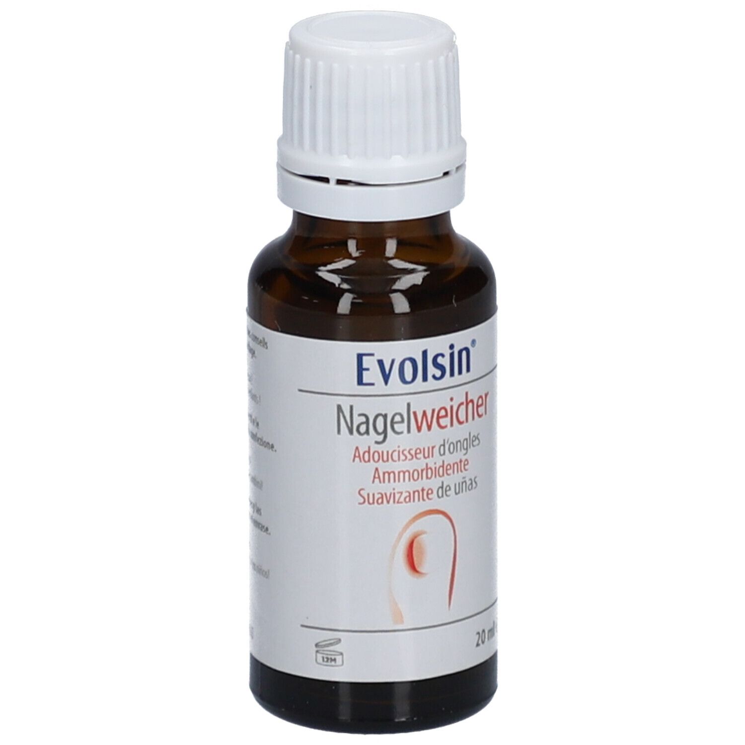 Flacon Evolsin Nagelweicher avec étiquetage allemand et instructions d'utilisation.