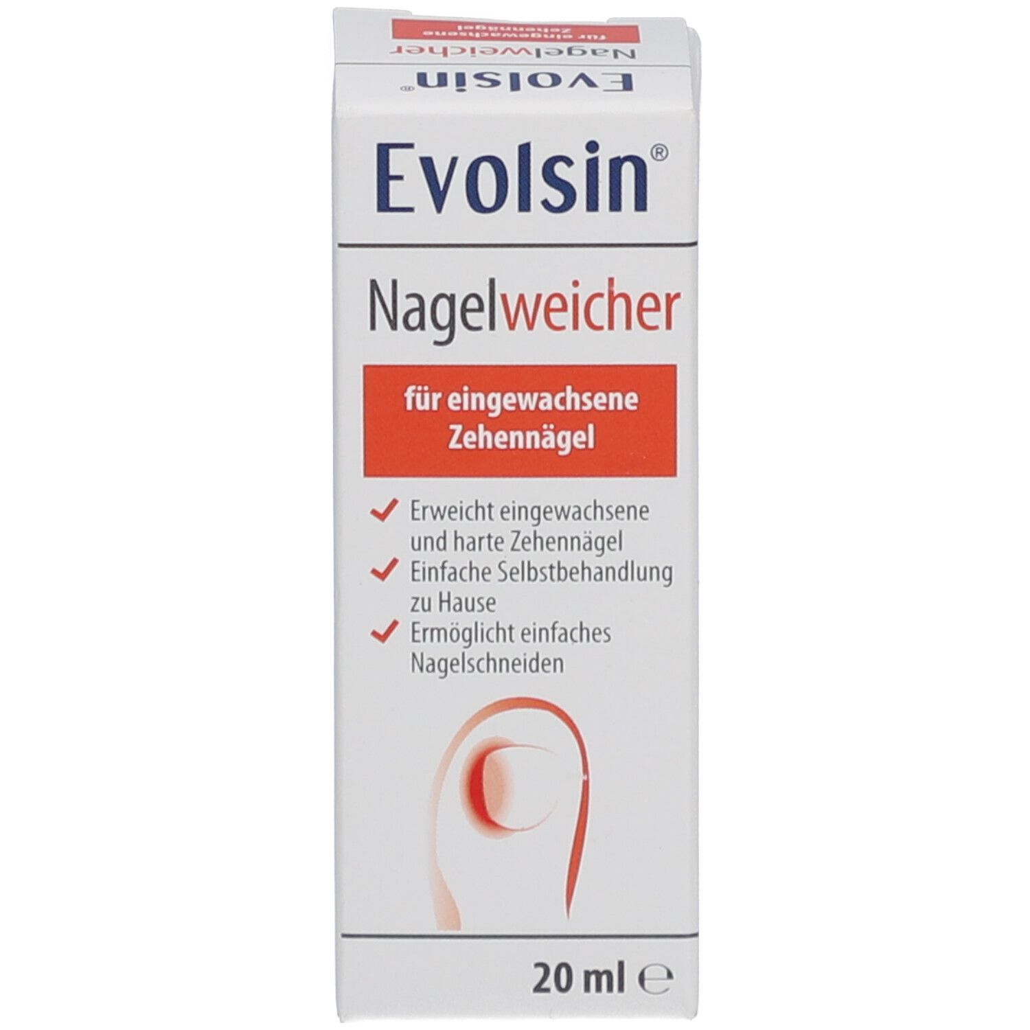 Flacon Evolsin Nagelweicher avec étiquetage allemand et instructions d'utilisation.