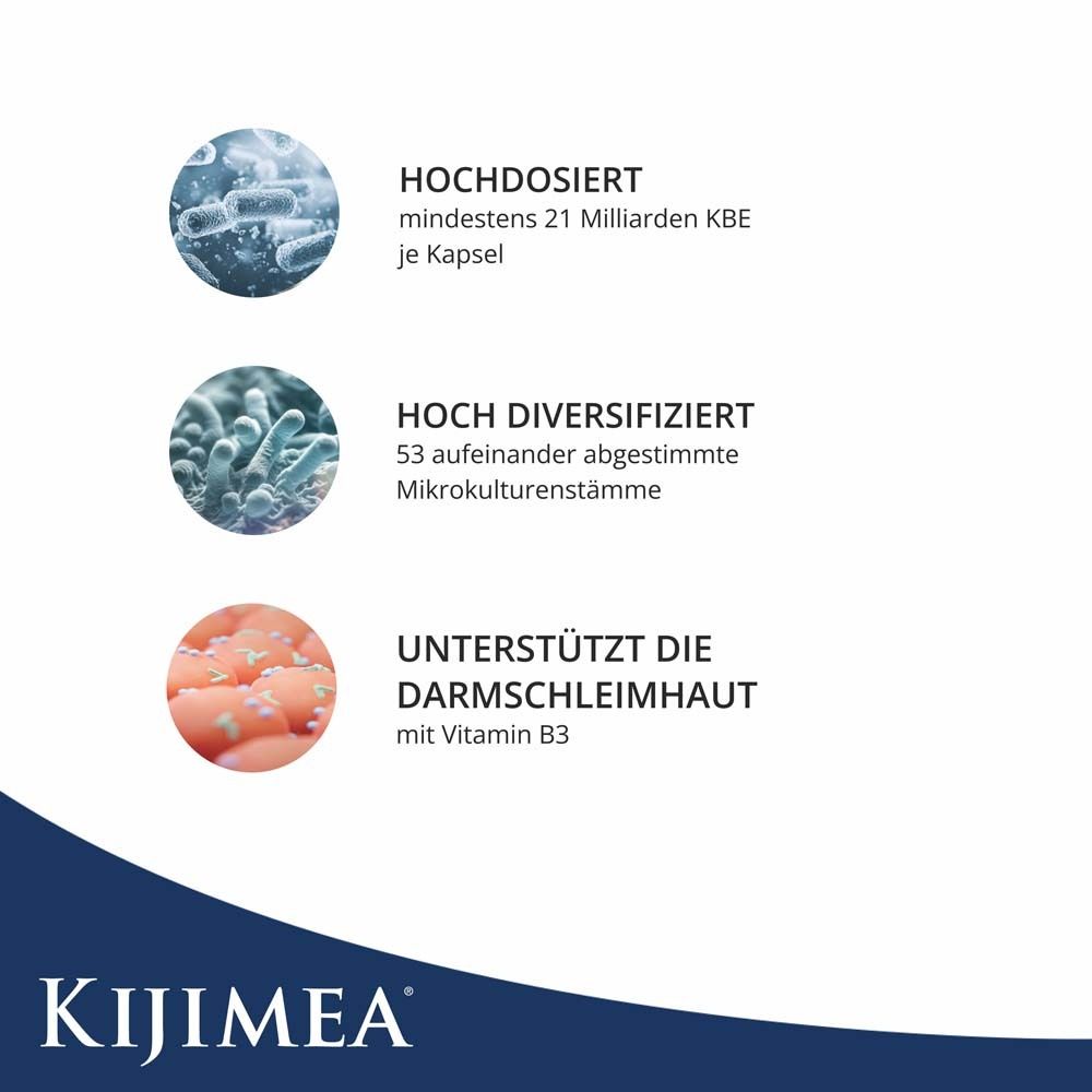 Graphique avec texte : 'HOCHDOSIERT', 'HOCH DIVERSIFIZIERT', 'UNTERSTÜTZT DIE DARMSCHLEIMHAUT'.