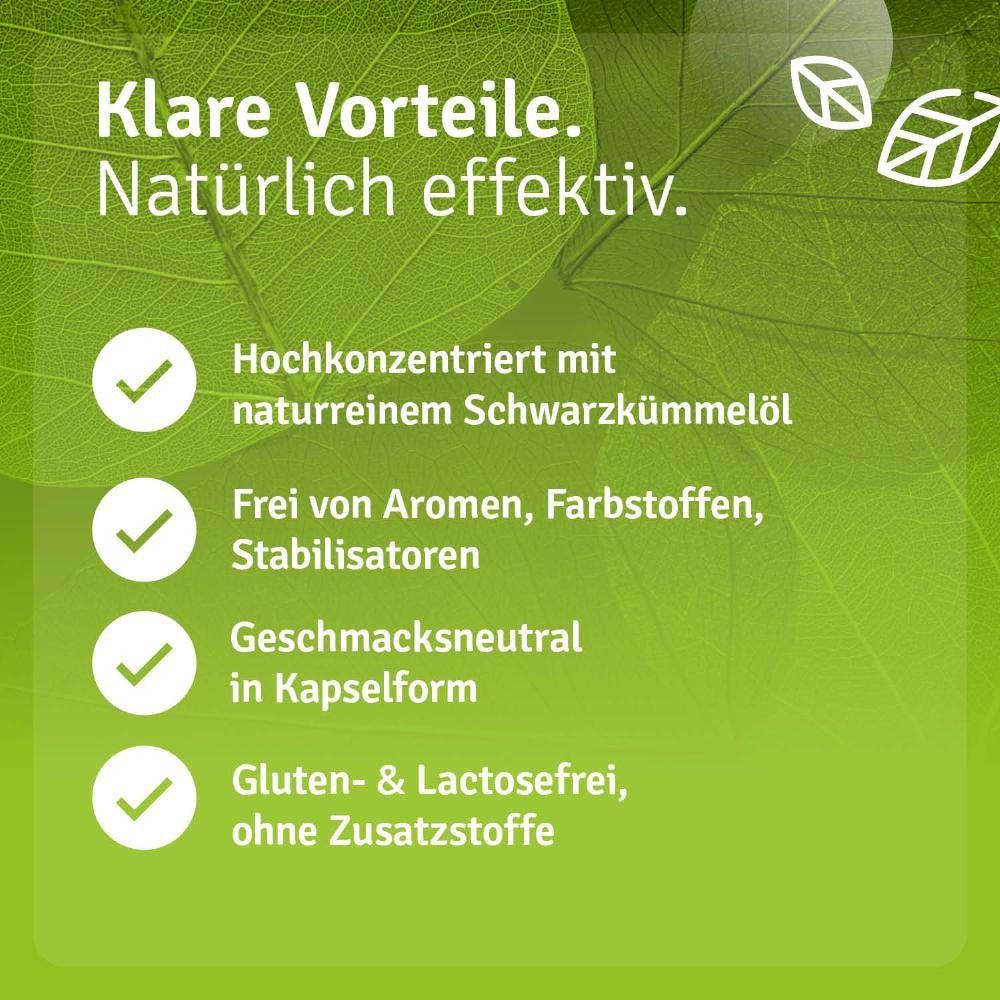Grüner Hintergrund mit Text: Klare Vorteile. Natürlich effektiv. Hochkonzentriert, ohne Zusätze, geschmacksneutral.