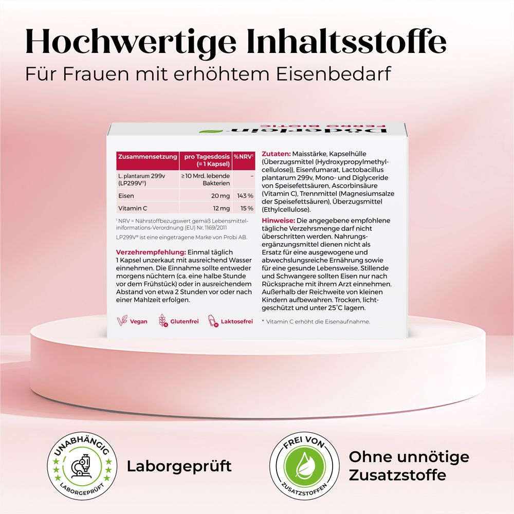 Rückseite der Packung. Text: Zusammensetzung, Verzehrempfehlung, Hinweise. Laborgeprüft.