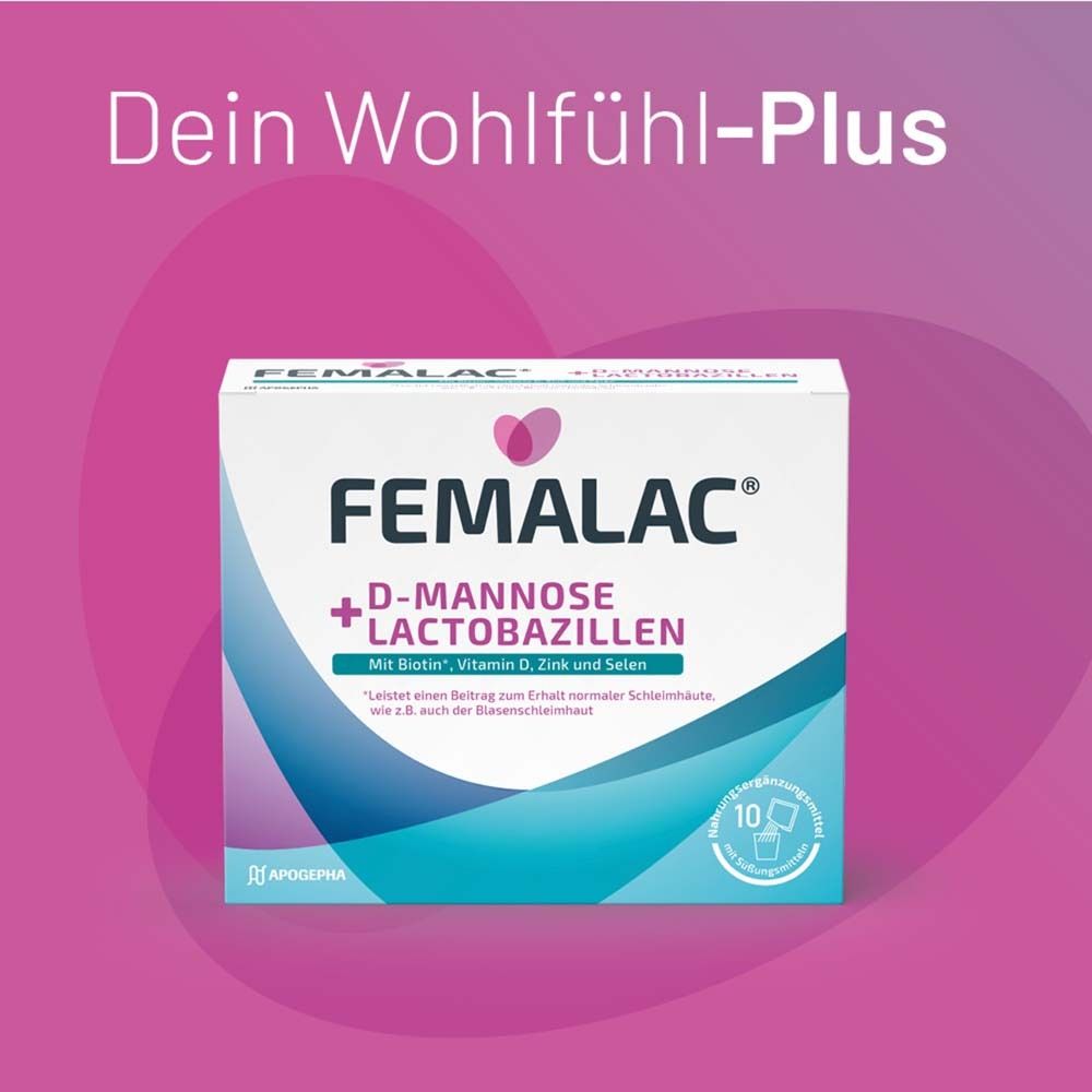 Boîte FEMALAC. Carton blanc avec nom du produit et ingrédients. 10 sachets.