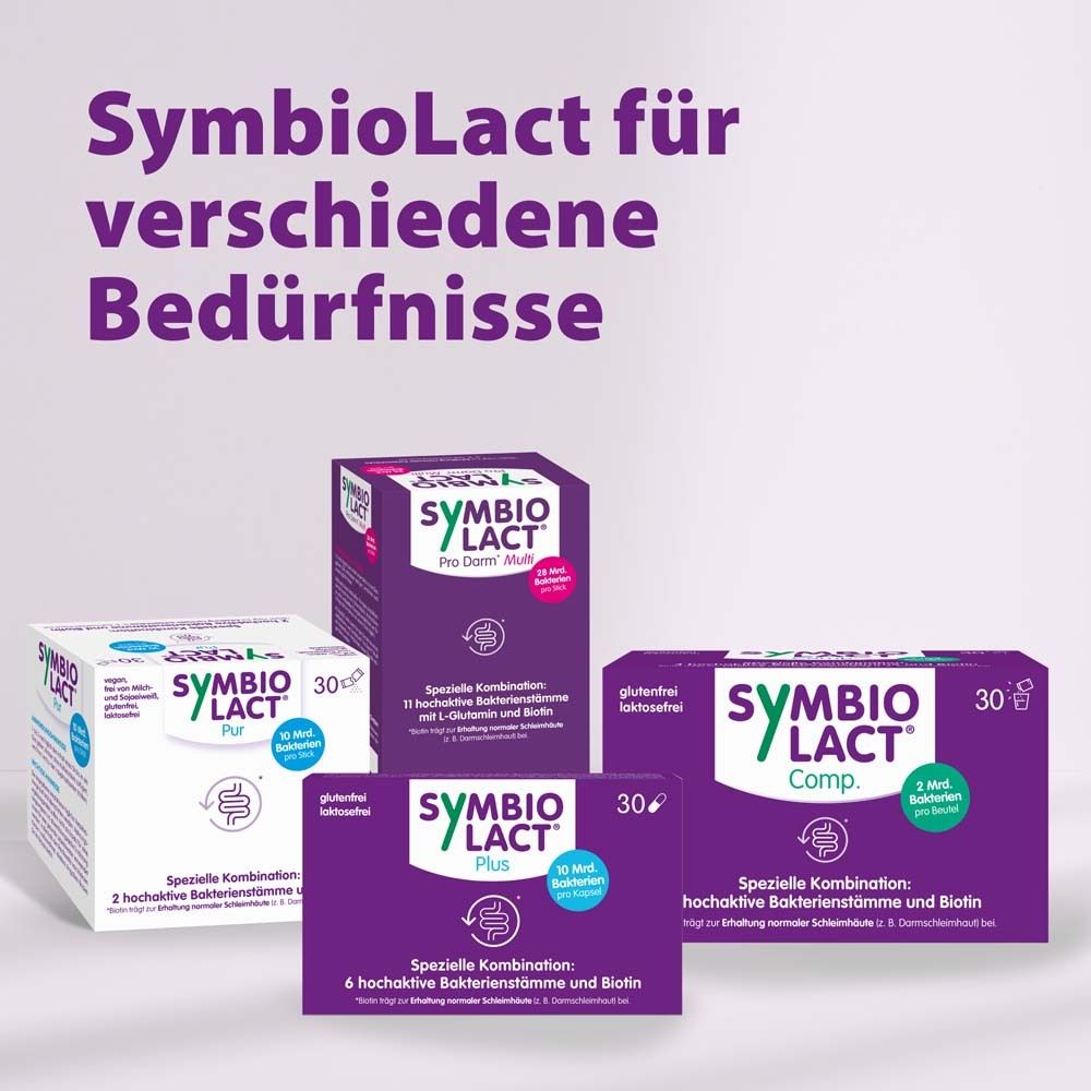 Texte: SymbioLact pour différents besoins. Différents produits SymbioLact.