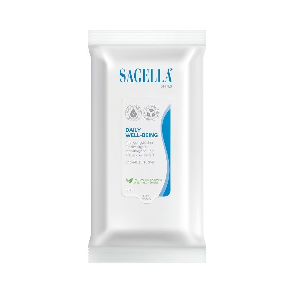 Emballage SAGELLA® pH 4,5 Lingettes Intimes Daily Well-Being, 15 lingettes.
