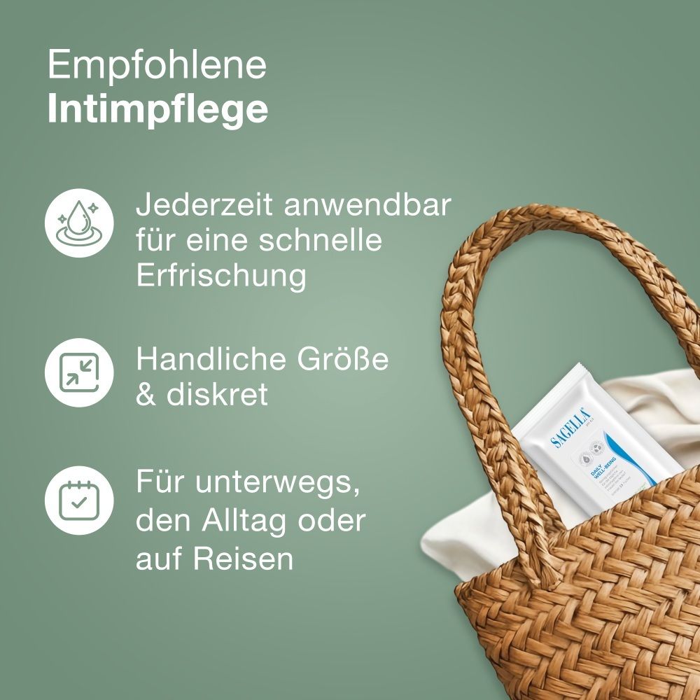 Lingettes intimes SAGELLA® Daily Well-Being : Pratiques, discrètes, pour les déplacements et le quotidien.