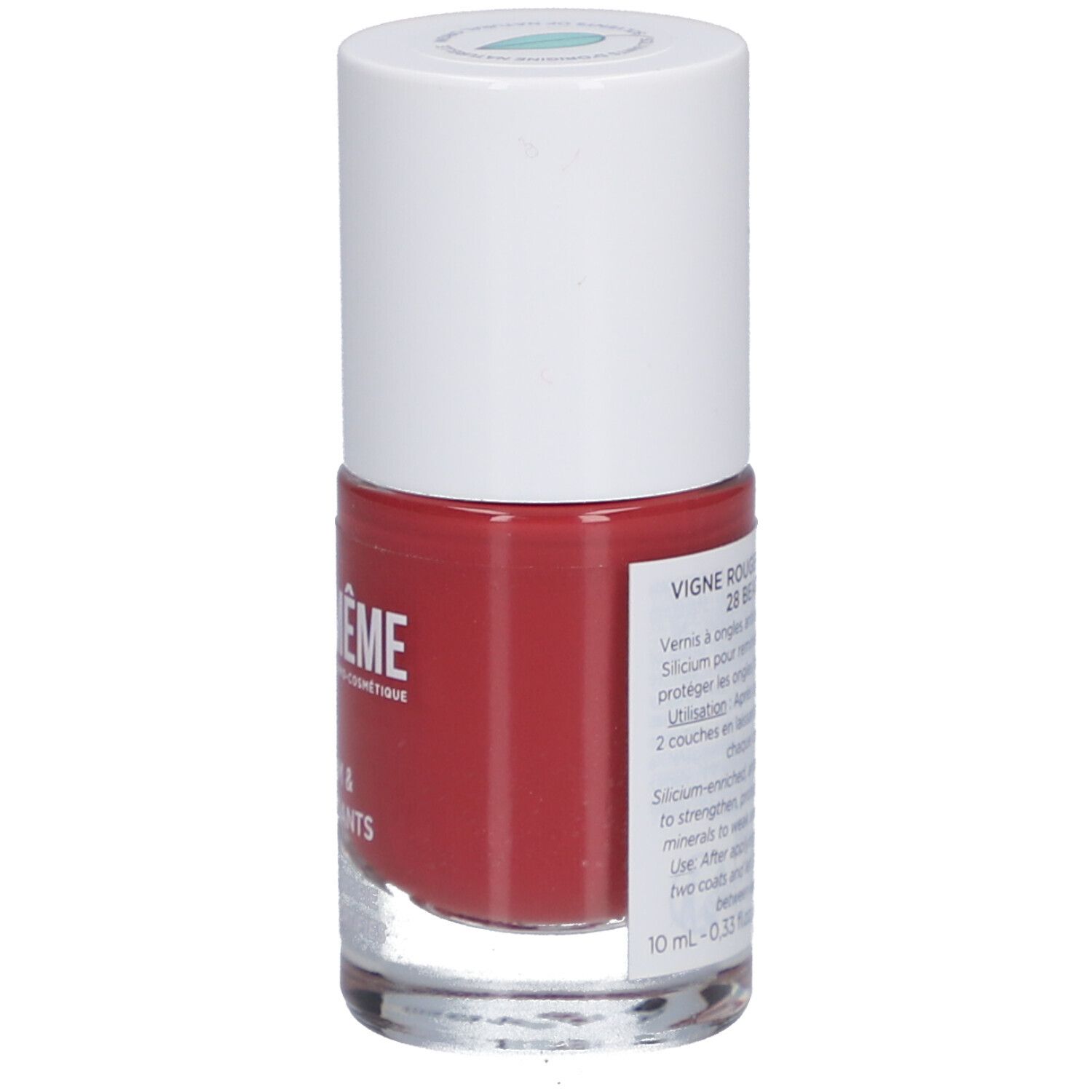Nagellackflasche, rot. Aufschrift: Vigne Rouge 28 Beatrix. 10 ml. Marke: MÊME.