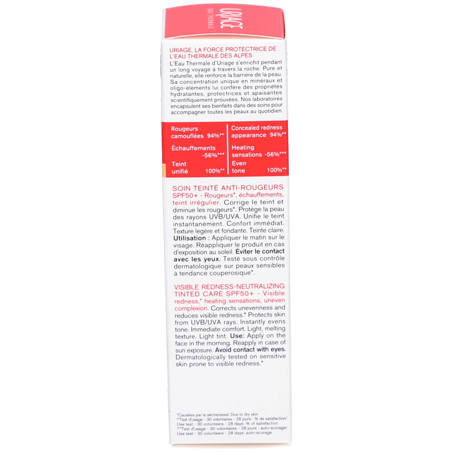 Seite der Verpackung. Text in mehreren Sprachen. Informationen über das Produkt und Inhaltsstoffe.