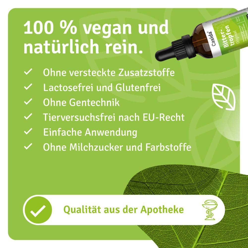 Flacon avec texte: "100 % végétalien et naturellement pur". Sans additifs, sans lactose, sans gluten, sans OGM.