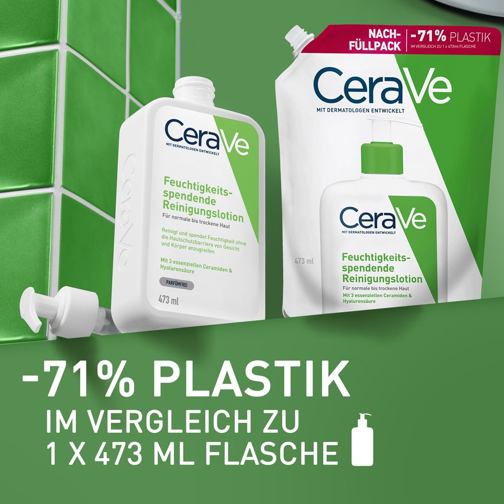 CeraVe Feuchtigkeitsspendende Reinigungsotion Flasche und Nachfüllpackung, 473ml.