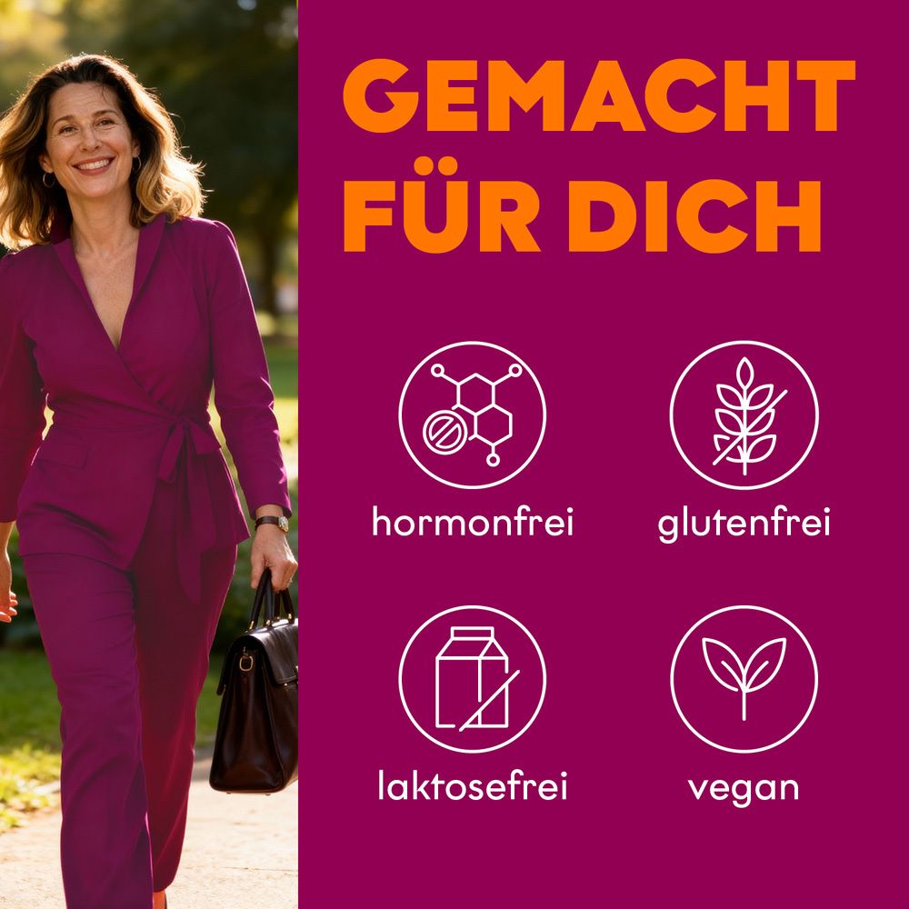 EUNOVA MENOPAUSE MENTAL AKTIV est sans hormones, sans gluten, sans lactose et végétalien.