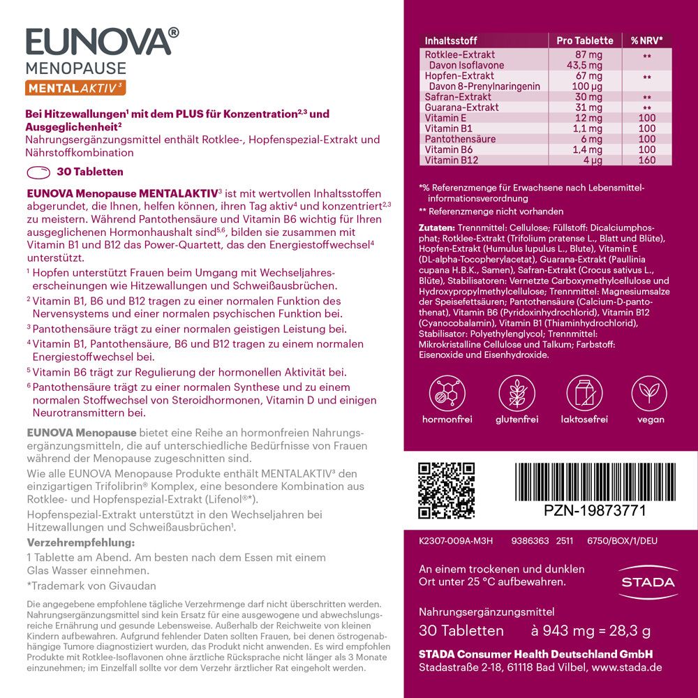 EUNOVA MENOPAUSE MENTAL AKTIV : Énergie, concentration et relaxation.