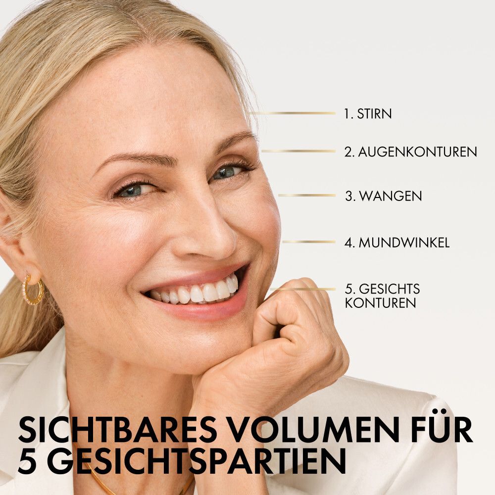Tiegel mit Creme und Nachfüllpackung. Text: -87% Verpackungsmaterial.