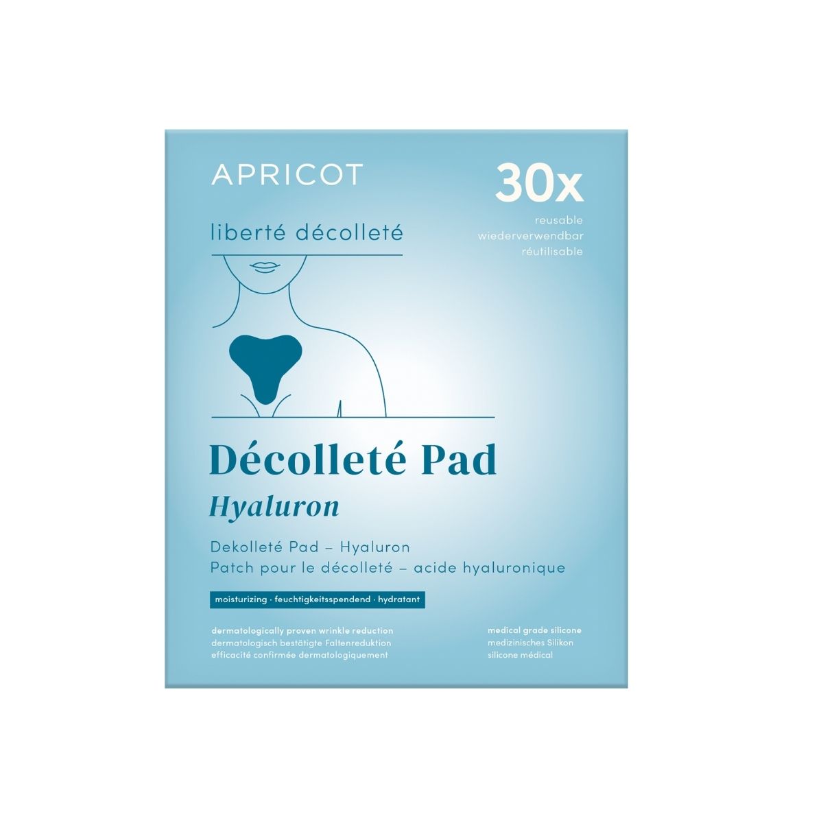 Verpackung eines Dekolleté-Pads mit Hyaluron, 30 Stück.