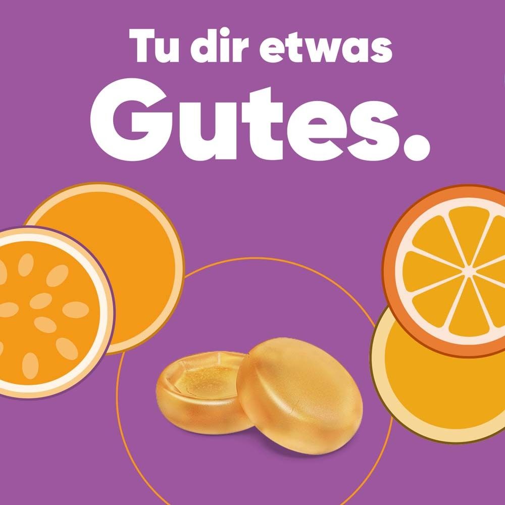 Orangen und Pastillen. Text: Tu dir etwas Gutes.