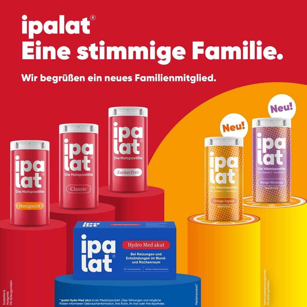 Dos de la boîte ipalat®. Ingrédients, informations nutritionnelles. Fond orange.
