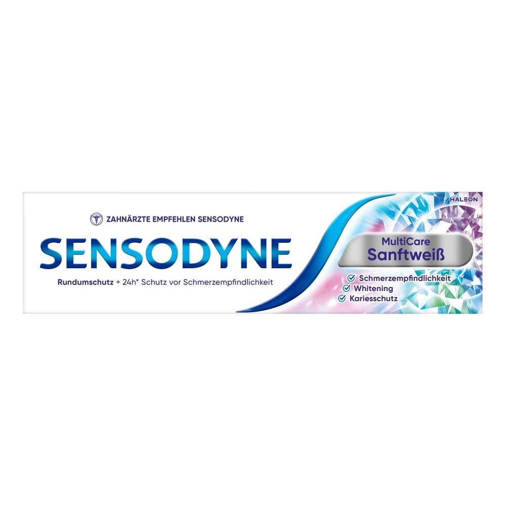 Sensodyne Sanftweiß Zahnpasta für Rundumschutz, 24h Schutz vor Schmerzempfindlichkeit, Whitening und Kariesschutz.