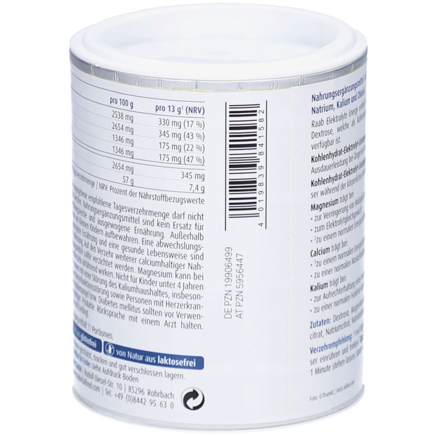 Dos de la boîte. Tableau des valeurs nutritionnelles pour 100g et 13g. Code-barres. Texte: Naturellement sans lactose.