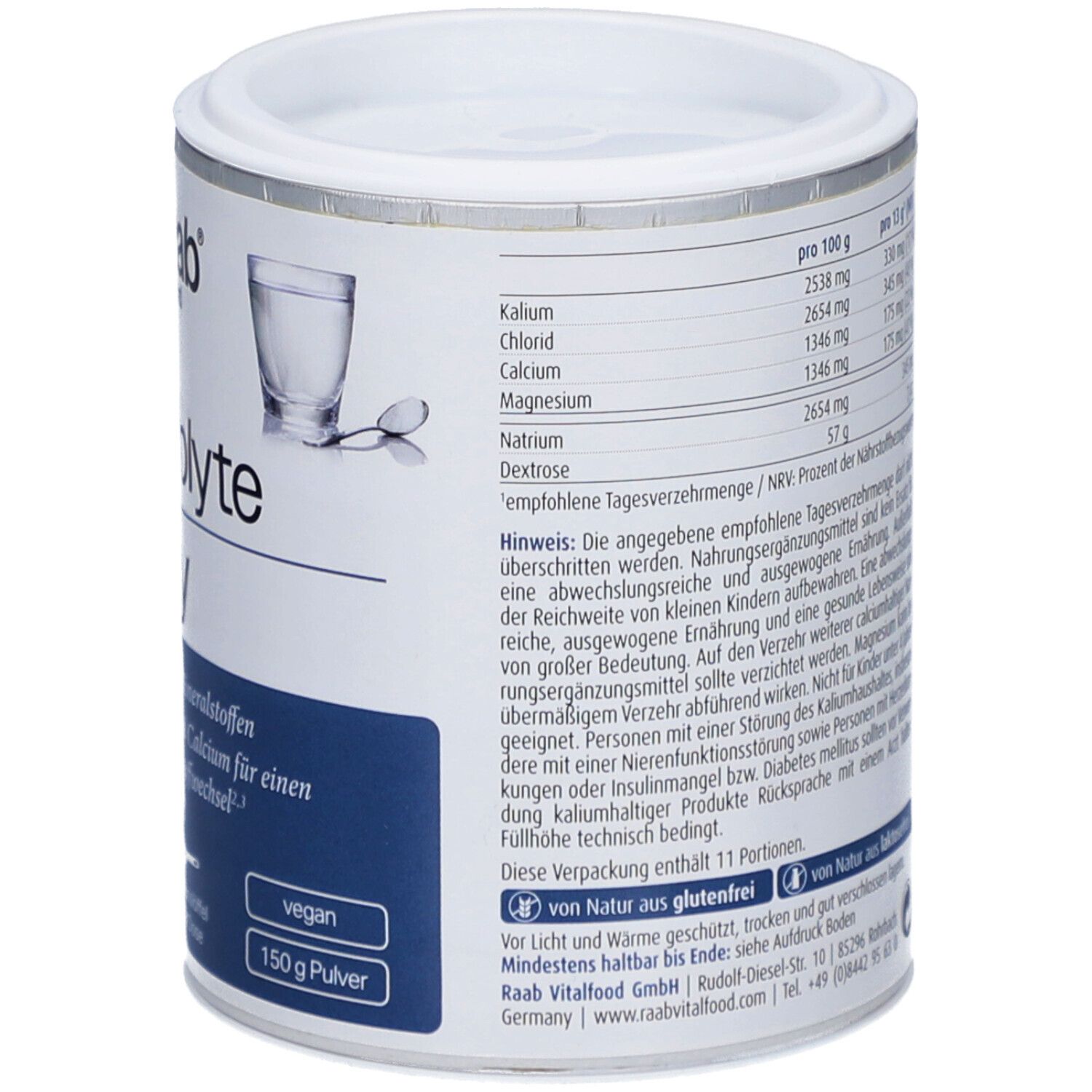 Dos de la boîte. Texte: Informations nutritionnelles, ingrédients. Remarque: Naturellement sans gluten. 11 portions.