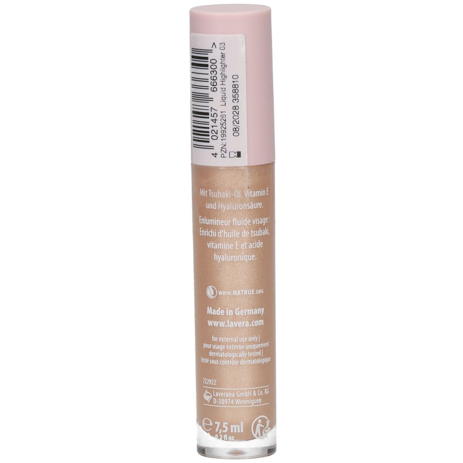 Flüssiger Highlighter in einem transparenten Fläschchen mit rosa Verschluss. Enthält 7,5 ml.