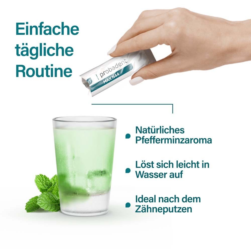 Einfache tägliche Routine: Pulver in Wasser auflösen, Minzgeschmack.