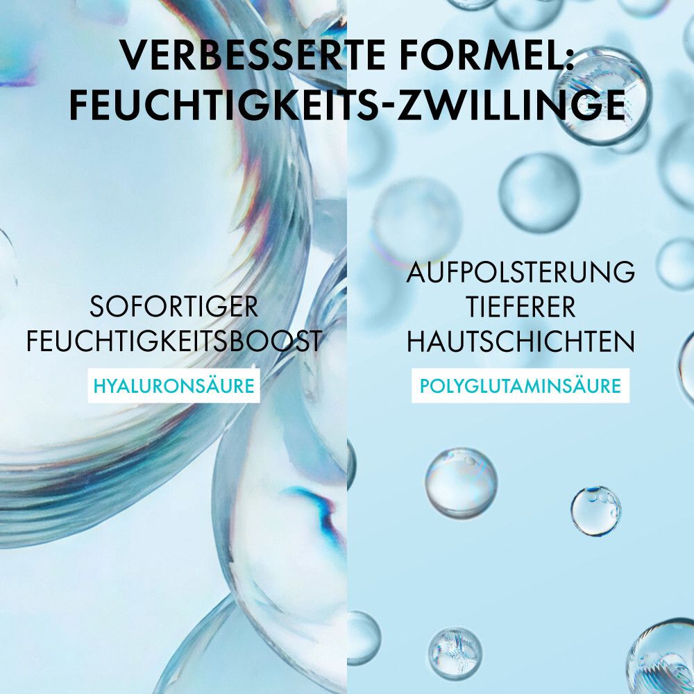 Vichy Mineral 89 : Boost d'hydratation instantané par l'acide hyaluronique et l'acide polyglutamique repulpant.
