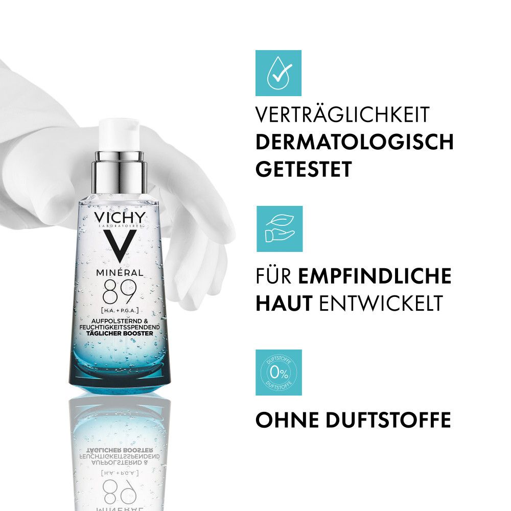 Booster Vichy Mineral 89, crème de jour et crème de nuit pour une routine hydratante complète.