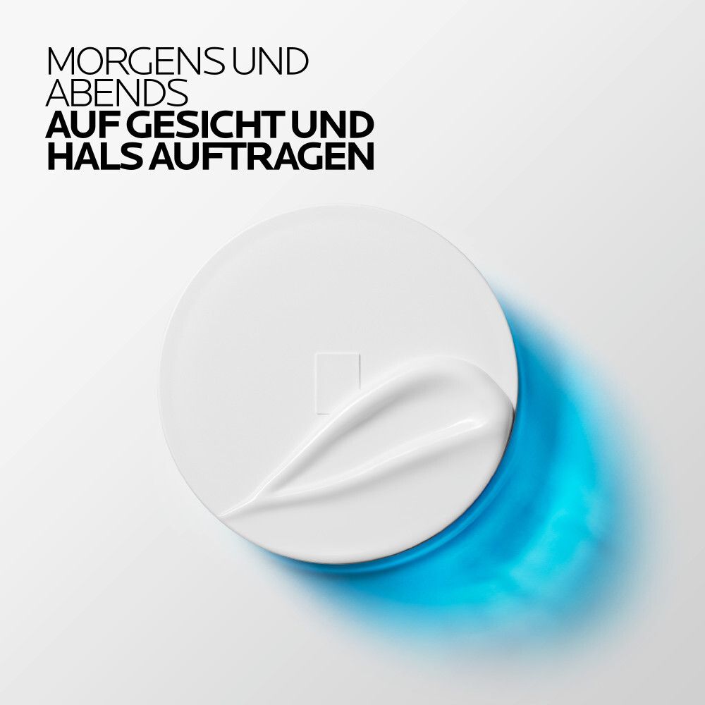 Creme-Dose mit Text: Hyalu B5 Suractivated Cream. Geeignet für alle Hauttypen. Produkt: La Roche-Posay Hyalu B5.